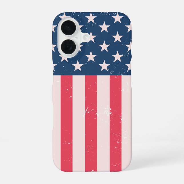 Classic American Flag Grunge iPhone 16 Case (Back)