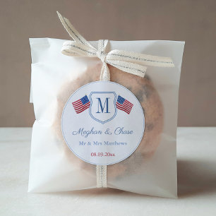 Classic American Flag Monogram Wedding Favour Classic Round Sticker