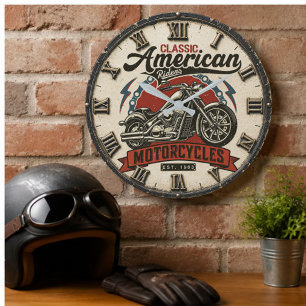 Classic American Motorcycles Vintage Cruiser Large Clock