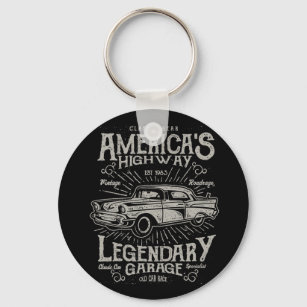 Classic American Muscle Car   Hotrod's Highway Key Ring