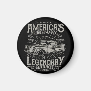 Classic American Muscle Car   Hotrod's Highway Magnet