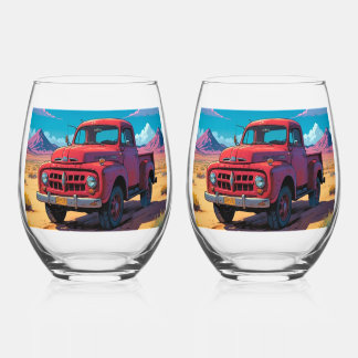 Classic American Pickup   Stemless Wine Glass
