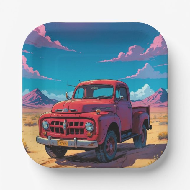Classic American Pickup Truck  Paper Plate (Front)