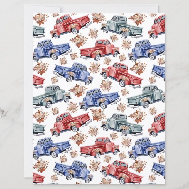 Classic American Pickup Trucks Scrapbook Paper (Front)