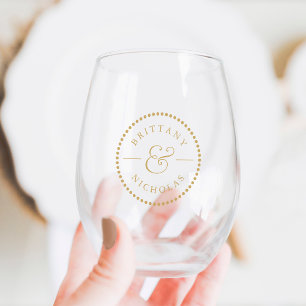 Classic Ampersand Dot Border Personalised Wedding Stemless Wine Glass