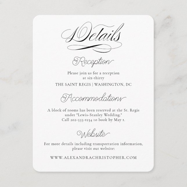 Classic Ampersand Invitation Information Cards (Front)