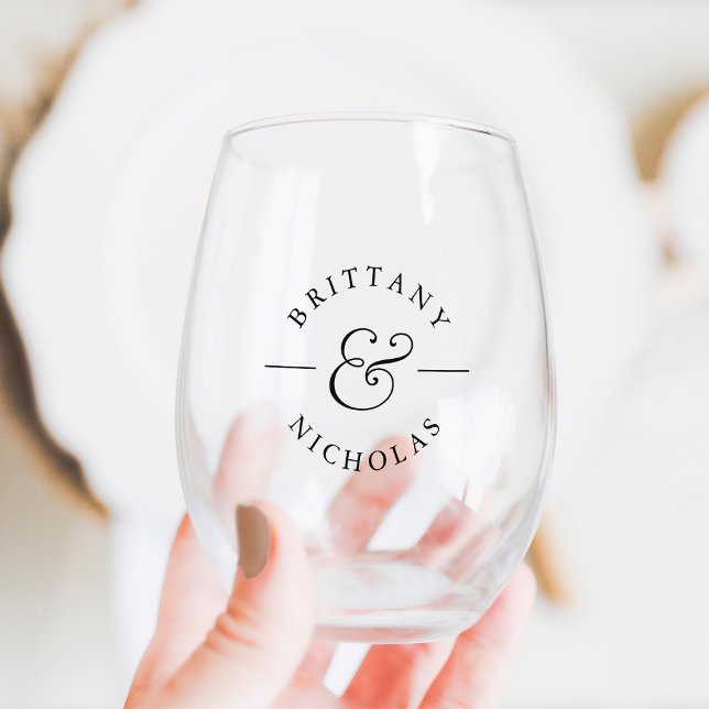 Classic Ampersand Personalised Wedding Stemless Wine Glass (Creator Uploaded)