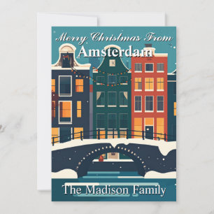 Classic Amsterdam Christmas Family Canal Houses Holiday Card
