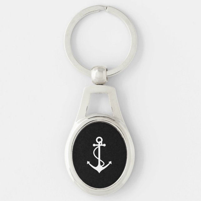 Classic Anchor Black and White Nautical Design Key Ring (Front)