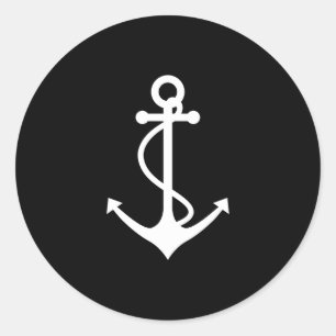 Classic Anchor Black and White Nautical Design Round Sticker