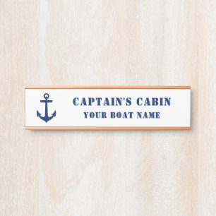 Classic Anchor Captain's Cabin & Boat Name White Door Sign
