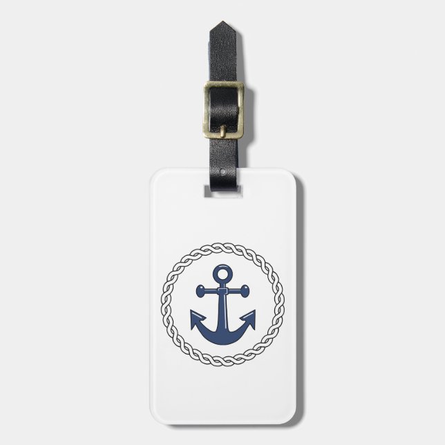 Classic Anchor White Personalised Luggage Tag (Front Vertical)