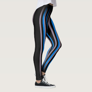 Classic and Classy Blue Black Grey Vertical Stripe Leggings