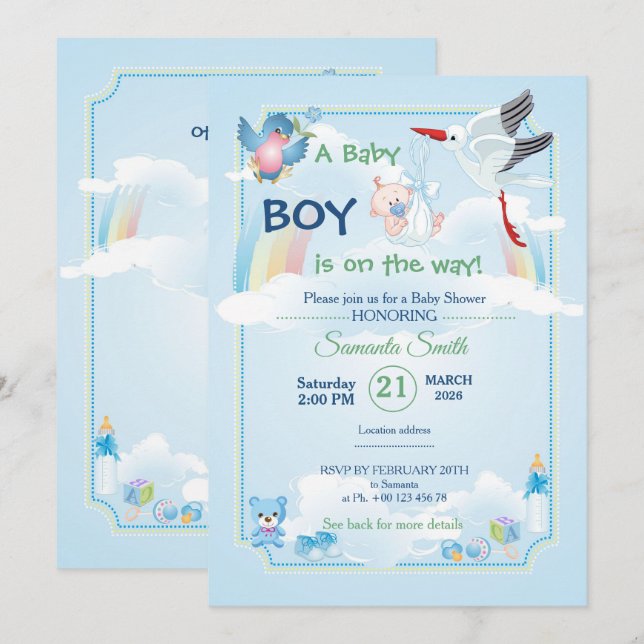 Classic and cute Stork Baby Shower Invitation (Front/Back)