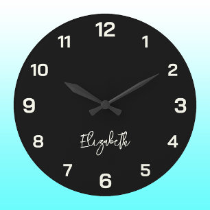 Classic and Elegant Black and Ivory Name Large Clock