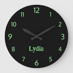 Classic and Elegant Black and Neon Mint Name  Large Clock