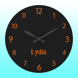 Classic and Elegant Black and Sunset Orange Name Large Clock
