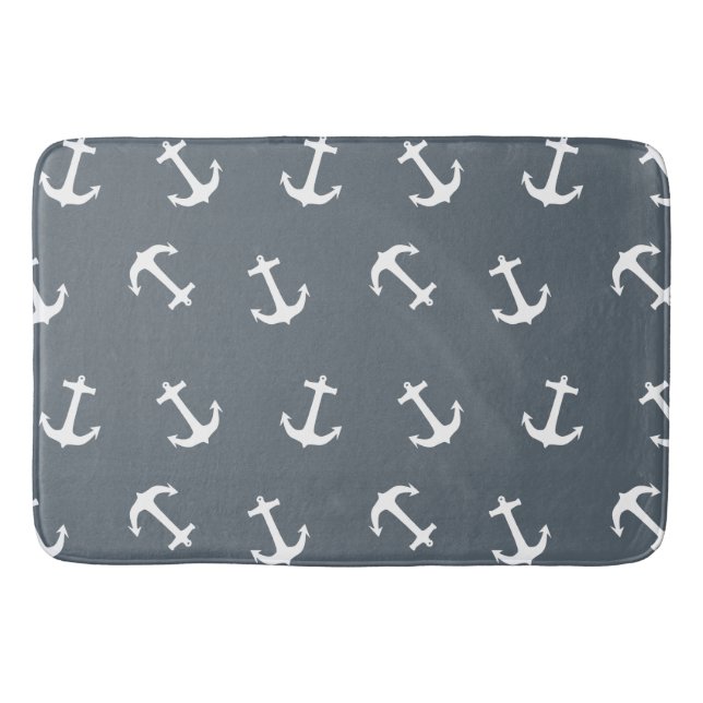Classic and Elegant Nautical Anchor Pattern Bath Mat (Front)