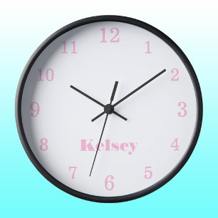Classic and Elegant White and Cotton Candy Name Large Clock