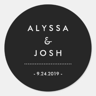 Classic and Minimal Black and White Wedding Classic Round Sticker