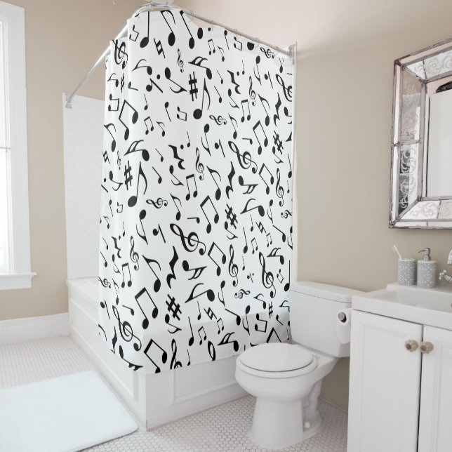 Classic and Simple Black Music Notes on White Shower Curtain (In Situ)
