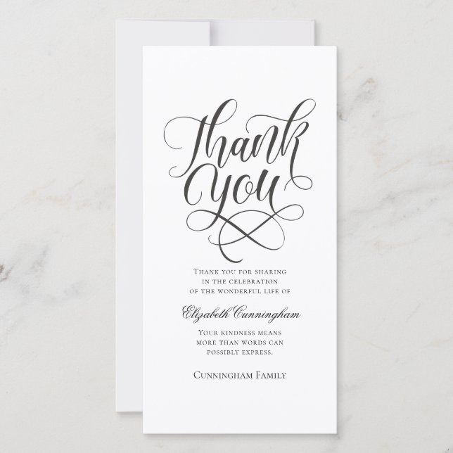 Classic and Simple Calligraphy Memorial Thank You Card (Front)