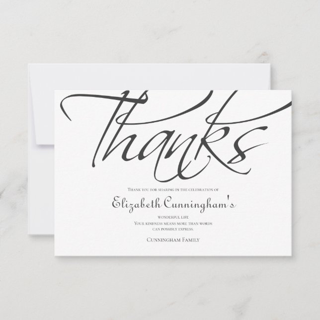 Classic and Simple Calligraphy Memorial Thank You Card (Front)