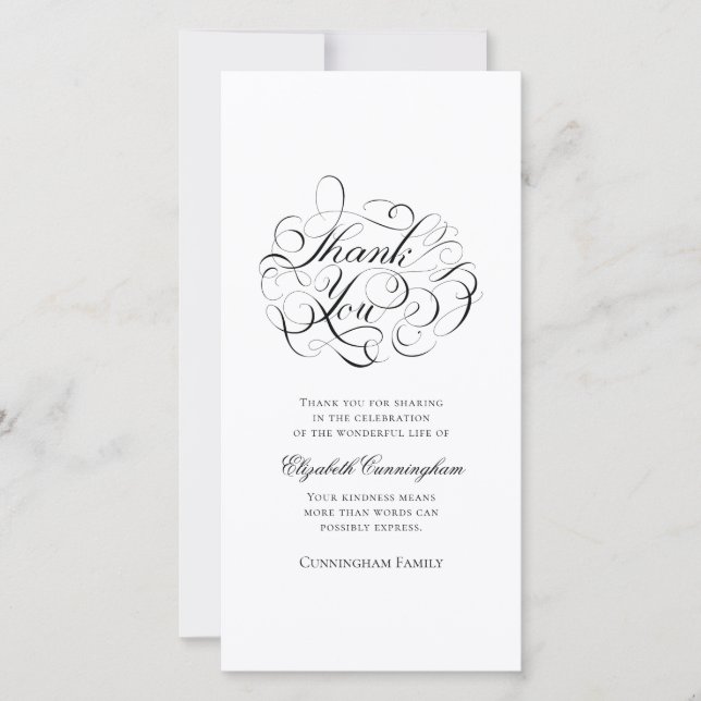 Classic and Simple Calligraphy Memorial Thank You Card (Front)