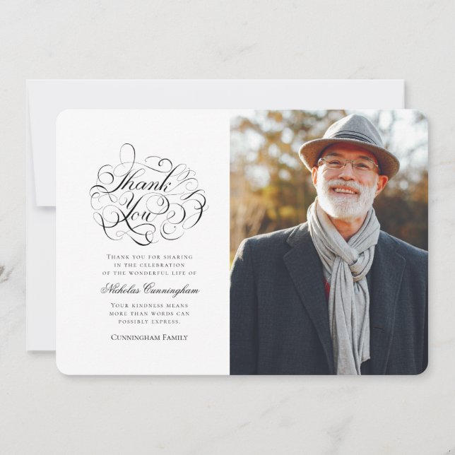 Classic and Simple Calligraphy Photo Memorial Thank You Card (Front)