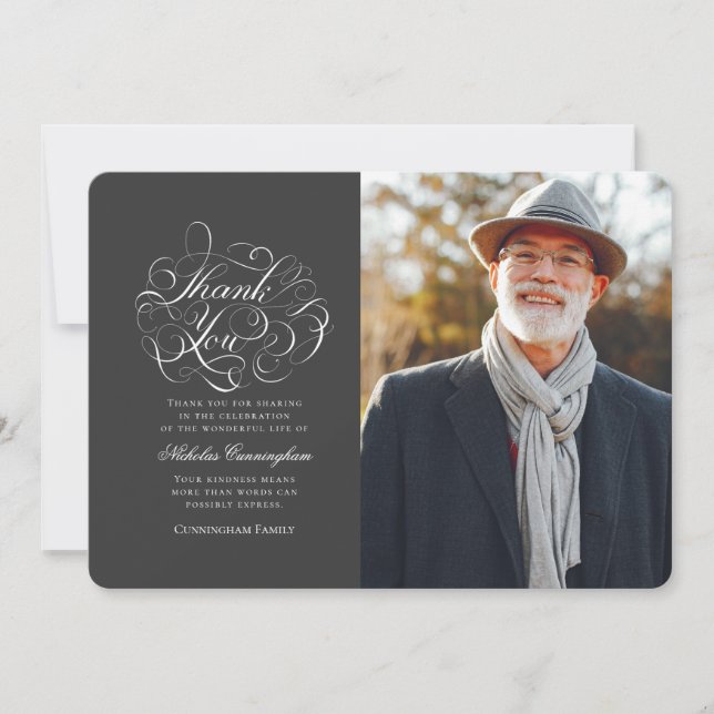 Classic and Simple Calligraphy Photo Memorial Thank You Card (Front)