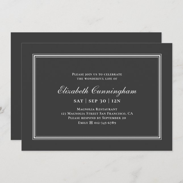 Classic and Simple Elegant Memorial Funeral Invitation (Front/Back)