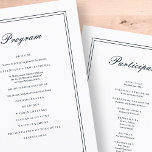 Classic and Simple Elegant Wedding Program<br><div class="desc">Composed of simple straight lined frames with classic cursive script and serif typography. All against a backdrop of pure white. These elements are simple,  timeless,  and classic.. 

This is designed by White Paper Birch Co. exclusive for Zazzle.

Available here:
http://www.zazzle.com/store/whitepaperbirch</div>