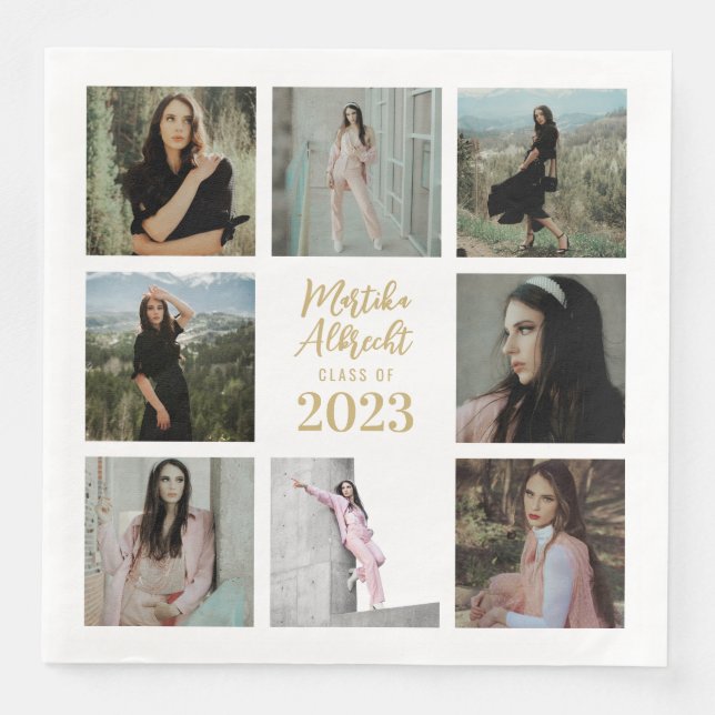 Classic and Simple White | Photo Graduation Napkin (Front)