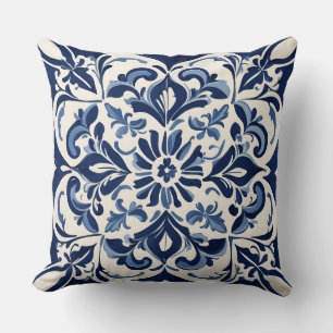 Classic Andalusian Mosaic ,Blue and White Cushion