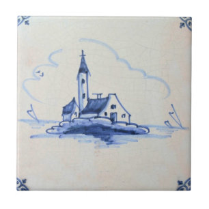 Classic Antiquarian Delft Blue Tile - Church