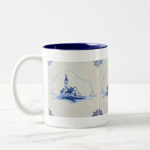 Classic Antiquarian Delft Blue Tile - Church Two-Tone Coffee Mug