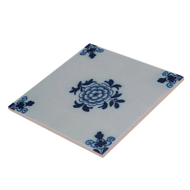 Classic Antiquarian Delft Blue Tile - Floral Motif (Side)