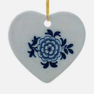 Classic Antiquarian Delft Blue Tile - Floral Motif Ceramic Tree Decoration
