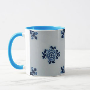 Classic Antiquarian Delft Blue Tile - Floral Motif Mug