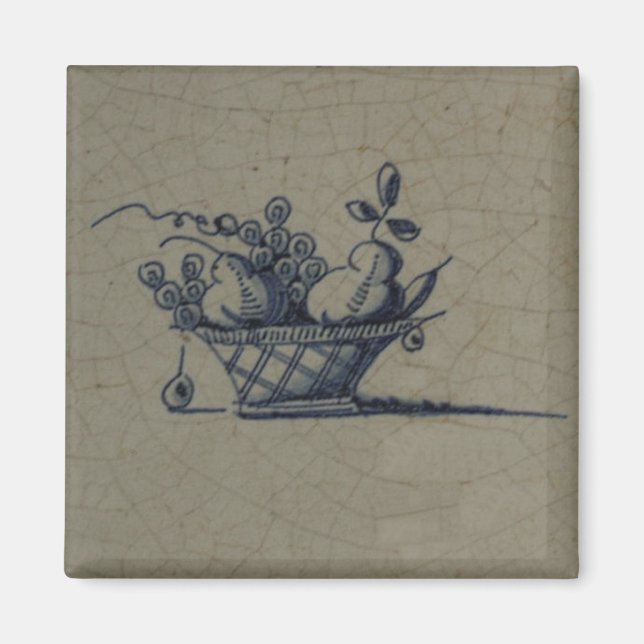 Classic Antiquarian Delft Blue Tile - Fruit Basket Magnet (Front)