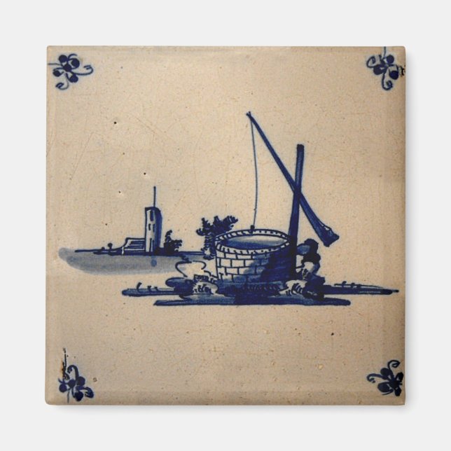 Classic Antiquarian Delft Blue Tile - Water Well B Magnet (Front)