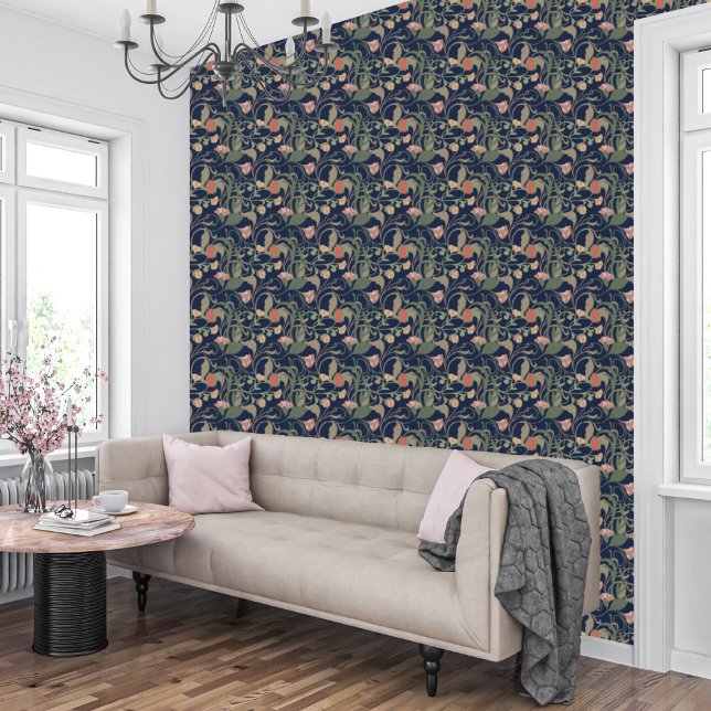 Classic Antique Blue Art Nouveau Floral Pattern Wallpaper (Creator Uploaded)