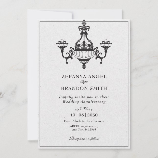 classic antique chandeliers wedding anniversary invitation (Front)