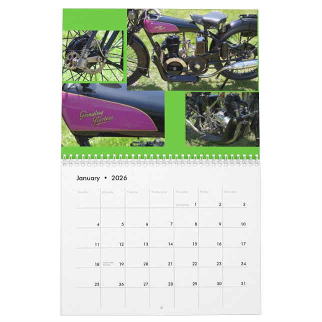Classic Antique Motorcycles Calendar (Jan 2026)