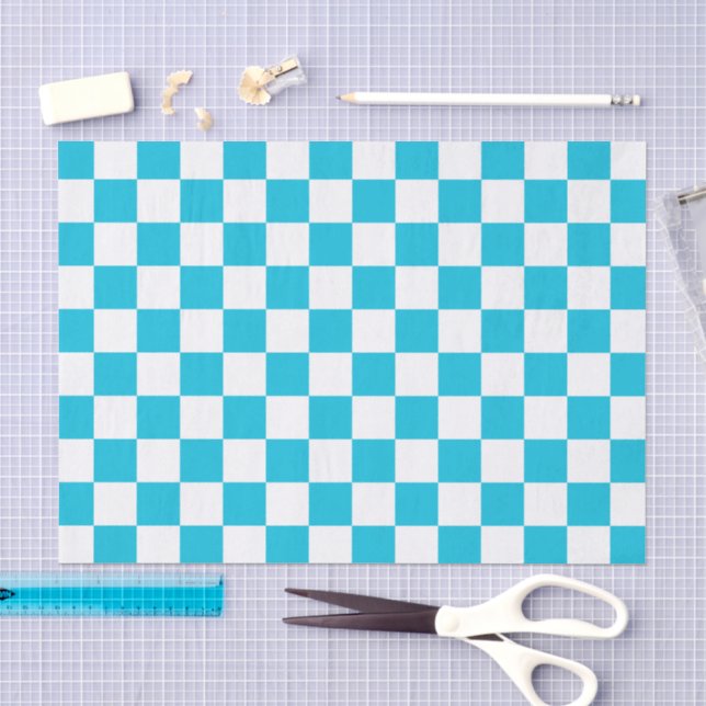 Classic aqua blue checkerboard tissue paper (Craft)