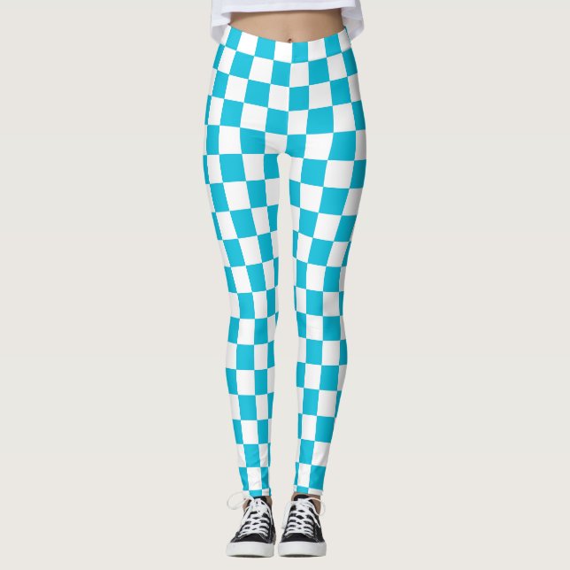 Classic aqua blue chequerboard leggings (Front)