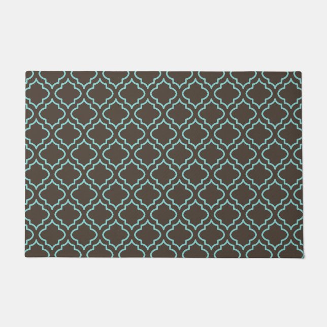 Classic Aqua Brown Doormat Rug  (Front)
