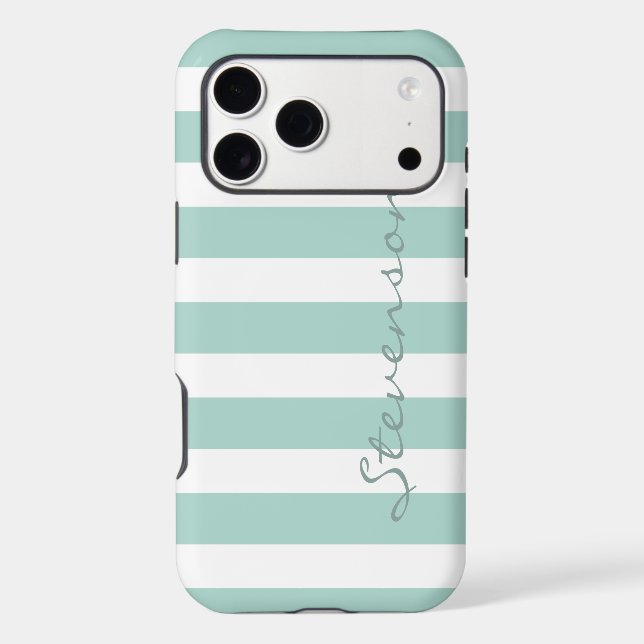 Classic Aqua Mint Stripes Pattern Monogrammed (Back)