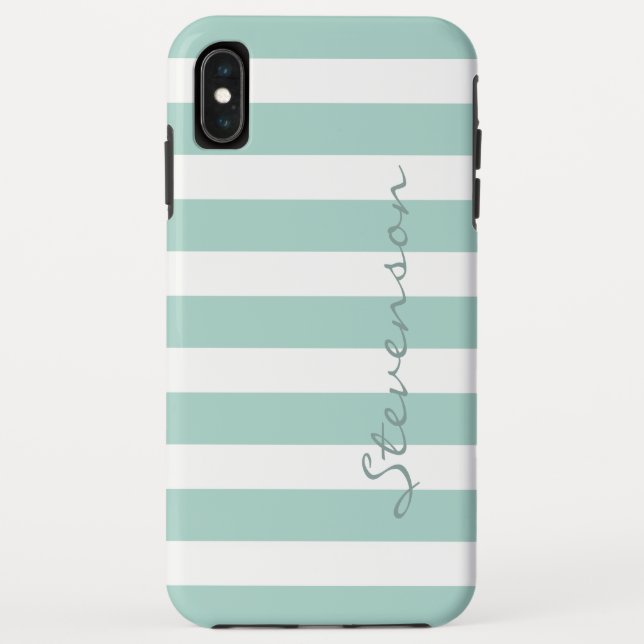 Classic Aqua Mint Stripes Pattern Monogrammed Case-Mate iPhone Case (Back)