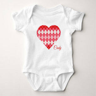 Classic Argyle Hearts Big Heart Red and Pink Baby Bodysuit
